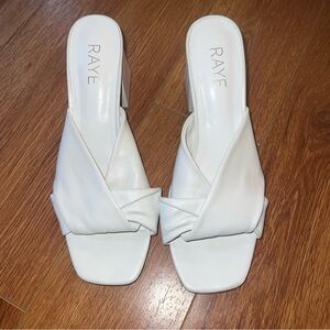 RAYE Women's Cream Knotted Mules US 8.5, 3.5” heels
